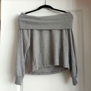 1. State gray fleece off the shoulder sweater, XS